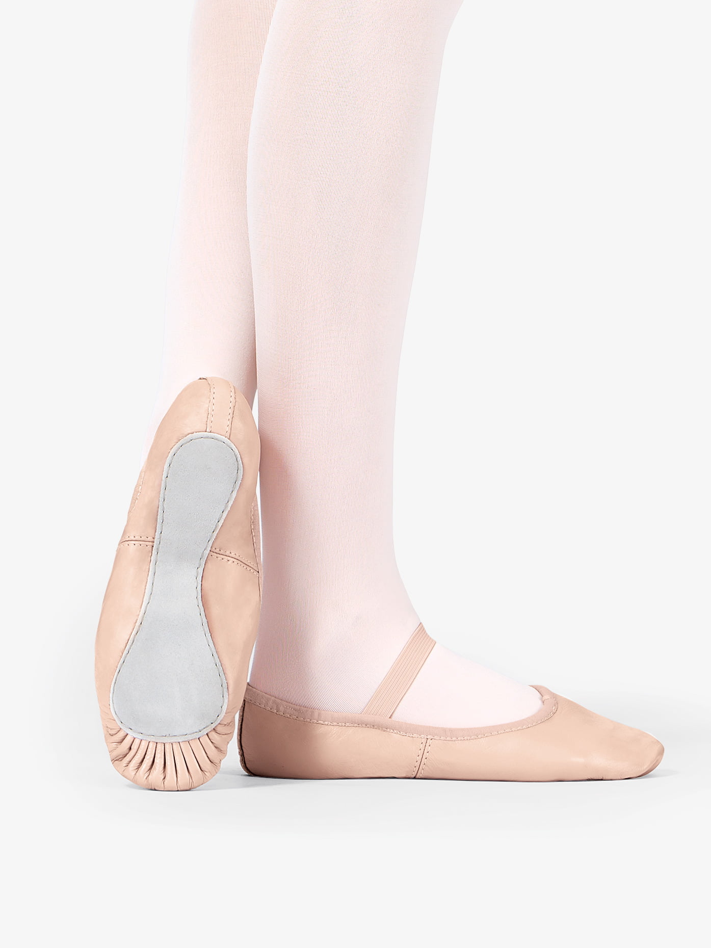 White Leather Ballet Shoes with Full Suede Sole 