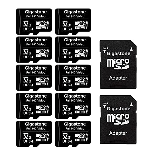 Gigastone 32GB Micro SD Card, FHD Video UHS-I U1 Class 10, for Surveillance, Security, Action Cameras, Drone, Dash Cams, 10 Pack (10x32GB)