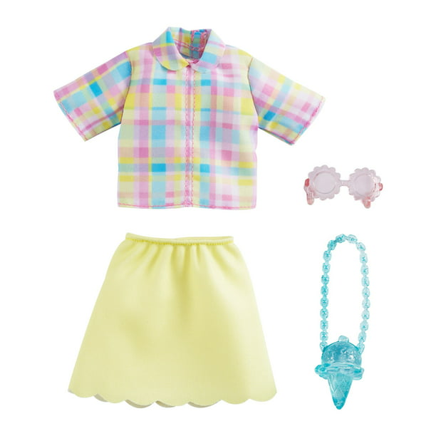 Barbie Doll Clothes: Plaid Top, Pastel Skirt & 2 Accessories - Walmart.com