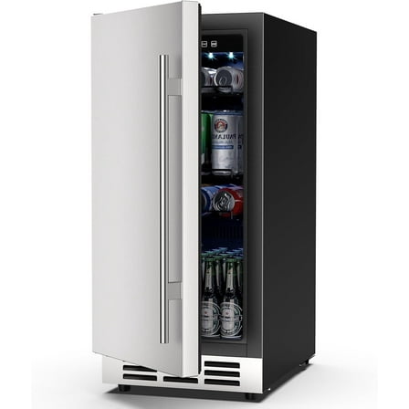 Xutumm 15 Inch Beverage Refrigerator 3.53 Cu.Ft, Built-In Outdoor Cooler with Stainless Steel Foam Door and Digital Control