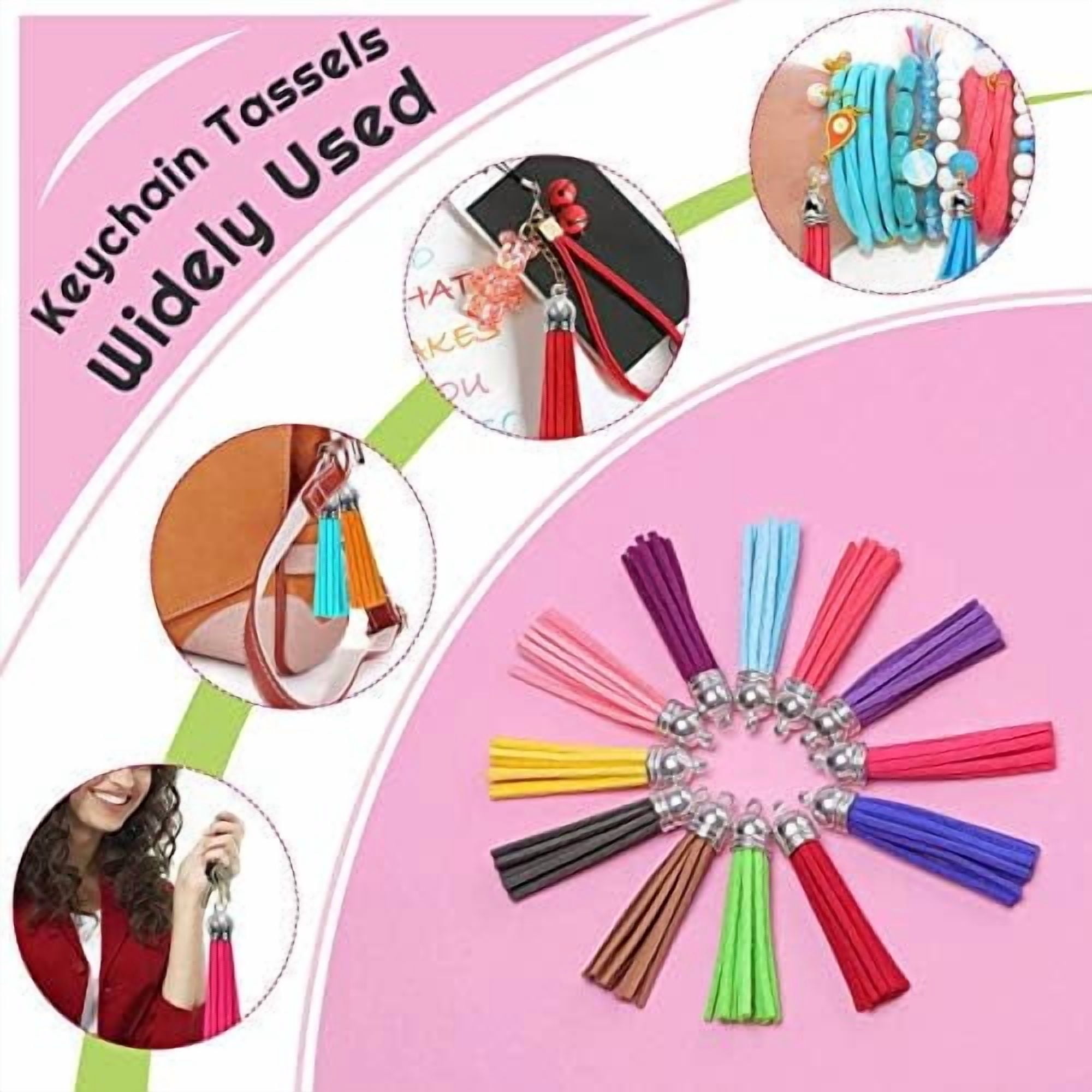 Jointown Tassels for Jewelry Making, 50pcs Leather Tassel Keychain Charms Bulk with 50pcs Jump Rings for Jewelry Making, Bracelets, Acrylic Key Chain Blanks and Craft Supplies