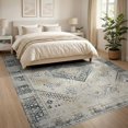 thumbnail image 3 of ODIKA 8'x10' Washable Area Rug Beige Vintage Boho Lattice Border Geometric Neutral Cream Pink for King Size Bedroom Under Bed, Master Suite, Non-Shedding, Easy Care, 3 of 7