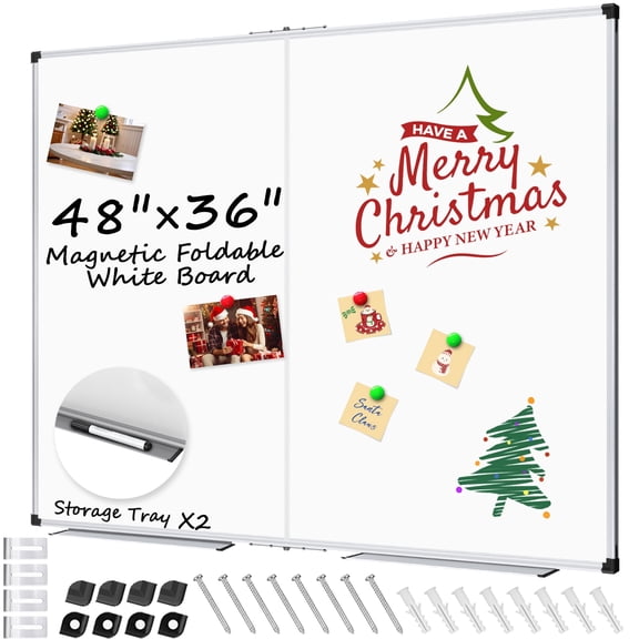 AGCAN Magnetic Dry Erase Board 4'x3' Foldable Whiteboard 48" x 36" Large Magnet Board Kid