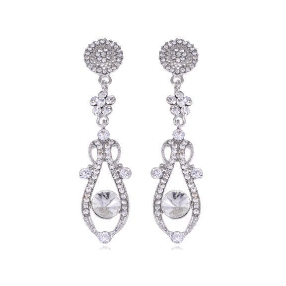 Victorian Design y Tone Crystal Rhinestone Flourish Drop Dangle Earrings