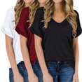 thumbnail image 3 of Paquete de 3 camisas de manga corta con cuello en V para mujer…, 3 of 5