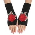 thumbnail image 2 of CUZIBR Winter Gloves Women Ladies Warm Solid Color Knit Fingerless Gloves Mittens Fashion Flowers Striped Open Fingers For Running Driving Hiking, 2 of 6