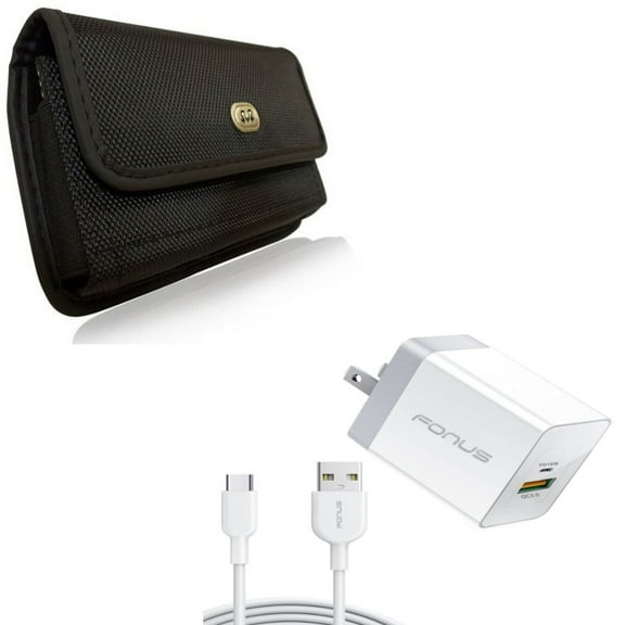 Case Belt Clip & 36W PD Home Charger for iPhone 15 Pro Max - Rugged Holster Canvas Cover and Fast Type-C 6ft Long Cable USB-C Power Cord Q3P for iPhone 15 Pro Max (6.7")