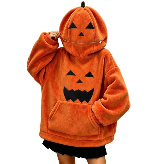 Letdown Boys Girls Halloween Pumpkin Hoodie Oversized Full Zip Sweatshirt with Pocket Cute Cosplay for Trick or Treat, Ideal Halloween Gifts for Kids, Size 4-10 Years
