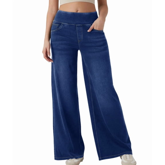 Jeans for Women High Waisted Pull on Baggy Jeans Straight Casual Denim Pants with Pockets Medium XS