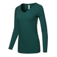 thumbnail image 2 of A2Y Women's Basic Solid Soft Cotton Long Sleeve V-neck Top T-shirt Huntergreen M, 2 of 3