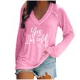 thumbnail image 1 of KIHOUT - Blusas casuales para mujer, liquidación 2024, moda clásica, estampado de letras, cuello en V, blusas básicas holgadas, camisetas de manga larga, blusas tipo túnica para otoño, 1 of 4
