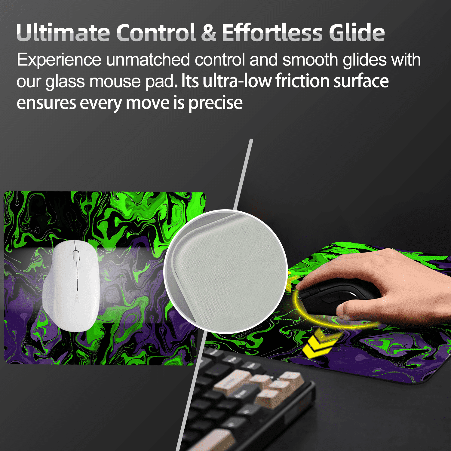 Devineresse Glass Mousepad for Gaming, Abstract Waves Hard Mouse Pad, Ultra-Smooth Surface for Enhanced Speed&Control, Durable&Easy to Clean, Includes Anti-Wear&Cleaning Accessories, 35cm*26cm