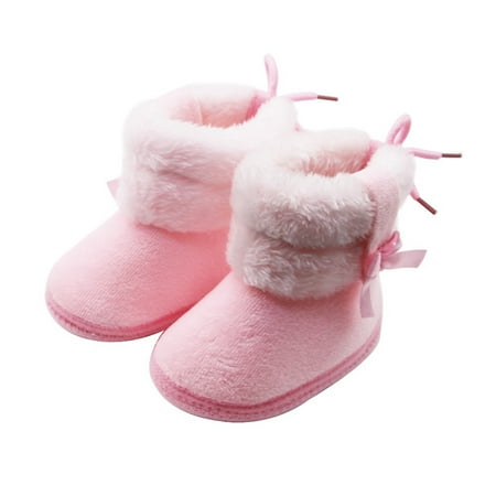 

Maxcozy Baby Girls Bow Tie Winter Boots Toddler Prewalker Shoes First Walkers Warm Snow Booties Boot Pink 6-12 Months