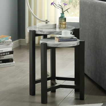 Bittar Solid Wood 2-Piece Nesting Side Table Set, Brushed Brown Gray