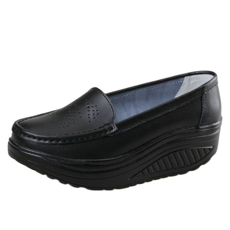 

Follure Girl women s casual shoes Women s Fashion Casual Solid Slip On Wedges Thick Bottom Platforms Work Shoes Black 38
