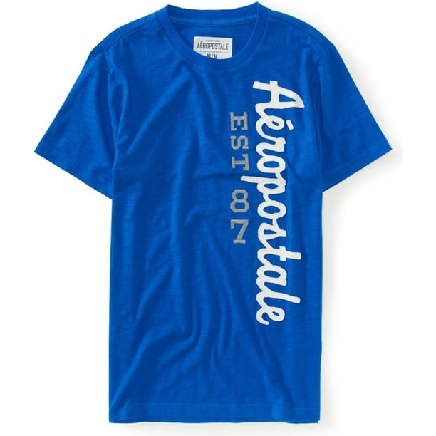 Aeropostale Hombres Est 1987 Vertical Embellecido Camiseta, Azul, Pequeño Aeropostale Camiseta adornada