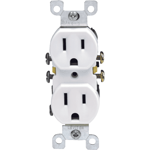 Leviton 5320 15A 125V Duplex Receptacle in White — 15A 125V — UL Listed for US Residential Electrical Code Compliance, Drop-in NEC-Standard Wiring