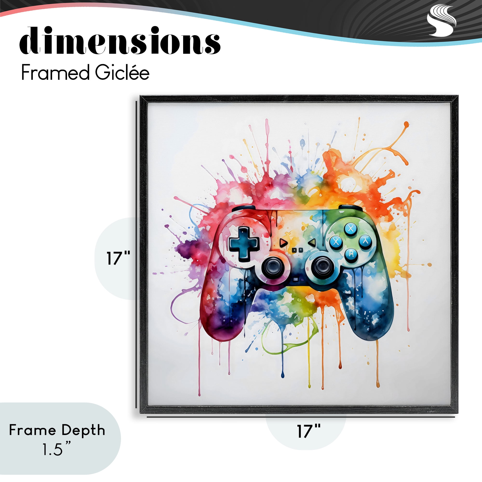Stupell Industries Colors of Gaming Splatter Black Framed Giclee Art, design by Creative Studio