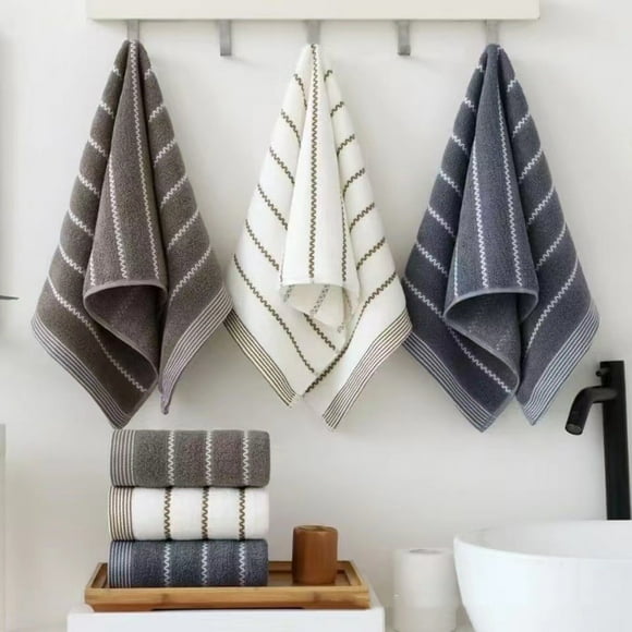Fwttom Face Towels for Bathroom, Cotton Bathroom Towels with Wavy Pattern, Soft Thicked Wash Cloths for Household Travel Hotel Gym Beach Bathroom, 27.55 x 12.59 inches