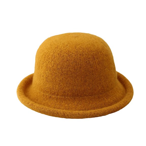 Boyscolos Women's Plain Felt Bucket Bowler Hat Winter Warm Wool Rolled Brim Cloche Church Hat Dressy French Beret Fisherman Cap Ginger One Size