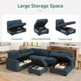 thumbnail image 5 of Marrber Blue Extra Large Convertible Sectional Sofa with Pull Out Bed, Storage and Ottoman, Corduroy Tufted, 5 of 9