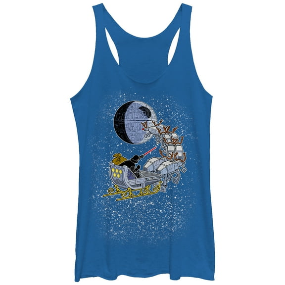 Women's Star Wars Christmas Darth Vader Santa's Sleigh Racerback Tank Top Royal Blue Heather Large