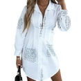 thumbnail image 2 of KOMOO Women Button Shirt Dress Long Sleeve Letter Print Long Blouse Loose Shirt Dress Oversize, 2 of 3