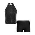 thumbnail image 3 of Aislor Kids Girls Halter Sleeveless Sequins Ballet Dance Crop Top with Shorts Set Gymnastics Dancewear Black 8, 3 of 7