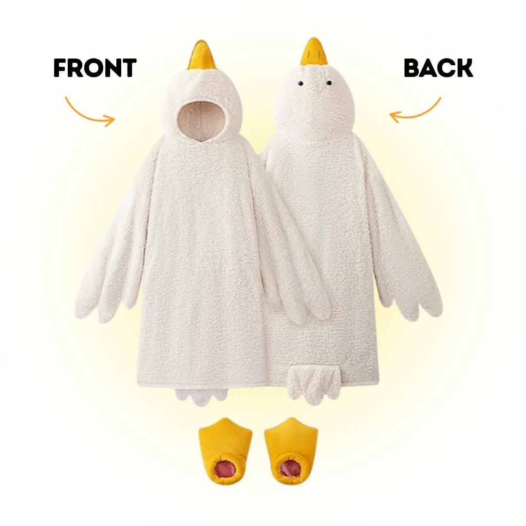 Oioii Goose Blanket Hoodie Onesie, Fleece Oversized Wearable Blanket Hoodie with Sleeves and Goose Feet Slippers, M