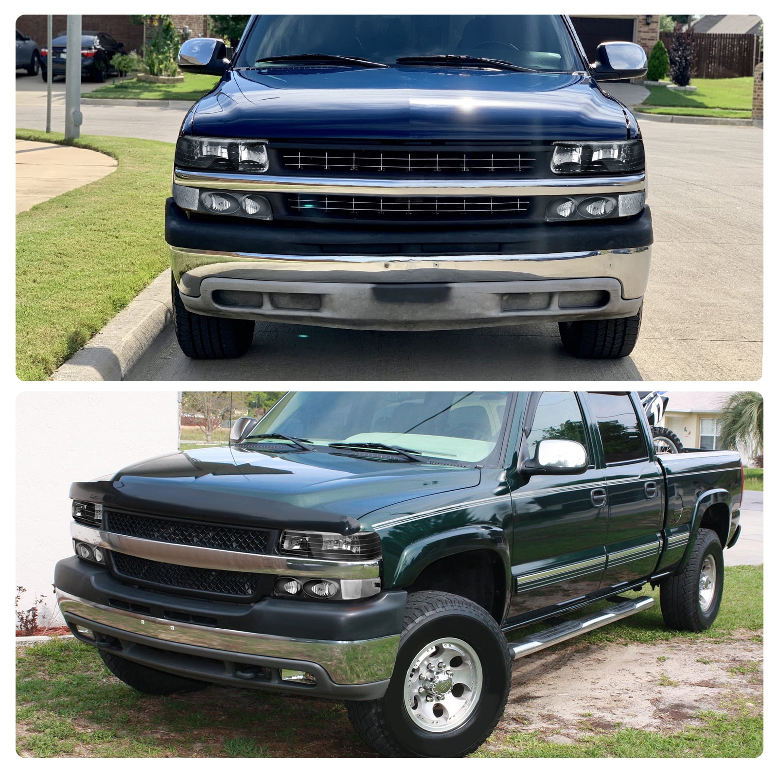 RVNI Headlights + Bumper Lamp for 1999-2002 Silverado 00-06 Tahoe Suburban Left+Right
