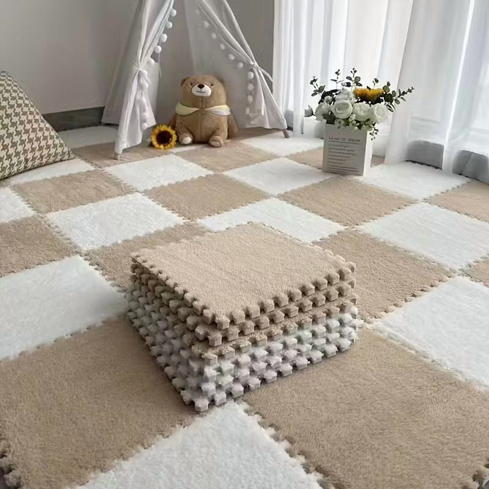 20Piece Carpet Squares Puzzle Mat 11.8" x 11.8" Plush Interlocking Carpet Tiles, Foam Floor Tiles for Baby Play Mat - Kids Soft Play Mats Anti Slip Jigsaw Flooring Playmat Playroom Rug