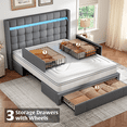 thumbnail image 4 of EnHomee Upholstered Full  Size Bed Frame with 3  Storage Drawers & LED Light & Adjustable Headboard,Grey, 4 of 9