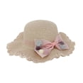 thumbnail image 1 of Sombrero Para Playa De Niña Ondulado Tejido De Paja C/ Moño rosa, 1 of 6