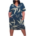 thumbnail image 2 of Viikei Breathable Cotton Short Sleeve Dress,Plus Size Dress for Women V Neck Summer Printing Sundresses Knee Short Sleeve with Pockets Navy XL, 2 of 5