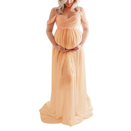 Xihbxyly Maternity Dresses for Photoshoot Puffy Ruffles Tulle Pregnancy Gowns Baby Shower Dress Bridal Lingerie Robe Breathable Long Dress