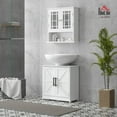 thumbnail image 2 of Pedestal Sink Storage Cabinet, Farmhouse Freestanding Bathroom Sink Cabinet with 2 Barn Doors and Adjustable Shelf, White, 2 of 9