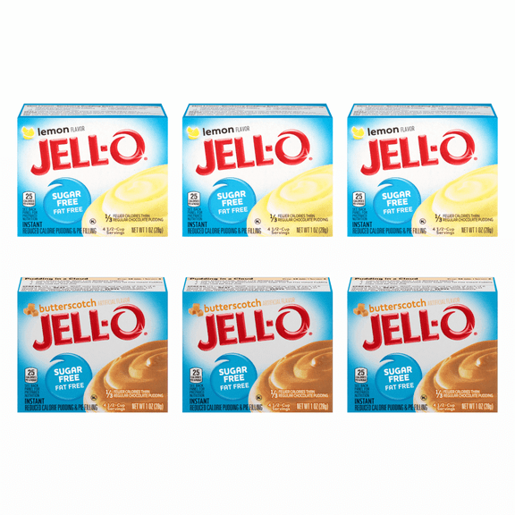 Jello-O Sugar Free Instant Pudding Mix - 6 Box Variety pack - Low Calorie and 2 Classic Flavors - The Hungry Gorilla - Gluten Free