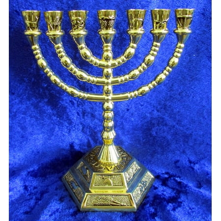 Twelve Tribes of Israel Menorah, 5 Inch, Gold
