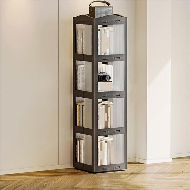 360° Rotating Bookshelf Foldable Transparent Bookcase Movable Multi Layer Display Cabinet for Living Room Study,Fit Most Home