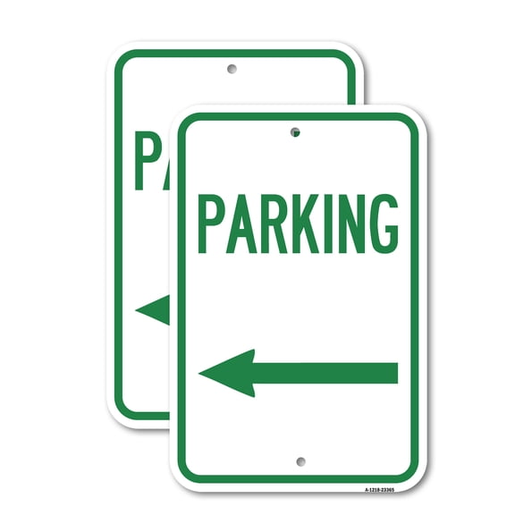 (2 Pack) Parking Sign (Left Arrow) | 18" X 24" Heavy-Gauge Aluminum Sign | Rust Free Aluminum, Weather Resistant, Waterproof, Fade Resistant, 2 Pre-drilled Holes