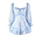thumbnail image 1 of Gibobby Pantalones holgado Pantalones cortos peplum y de manga larga con cuello cuadrado de moda sin espalda sexy floral para mujer(Azul, S), 1 of 5