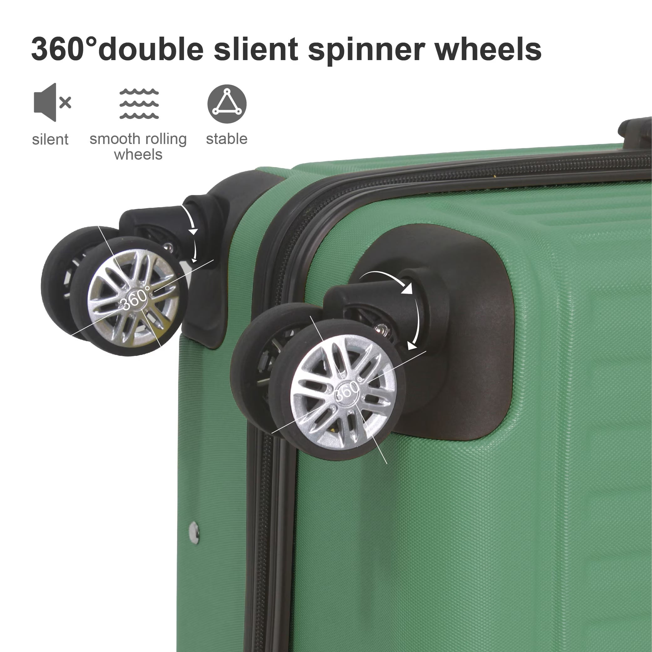 Avobird 3-Piece 20''24''28'' Hardshell Luggage Sets for Business, Trip, Lightweight Suitcase with Rolling Wheels TSA Lock & Moulded Corner, Green