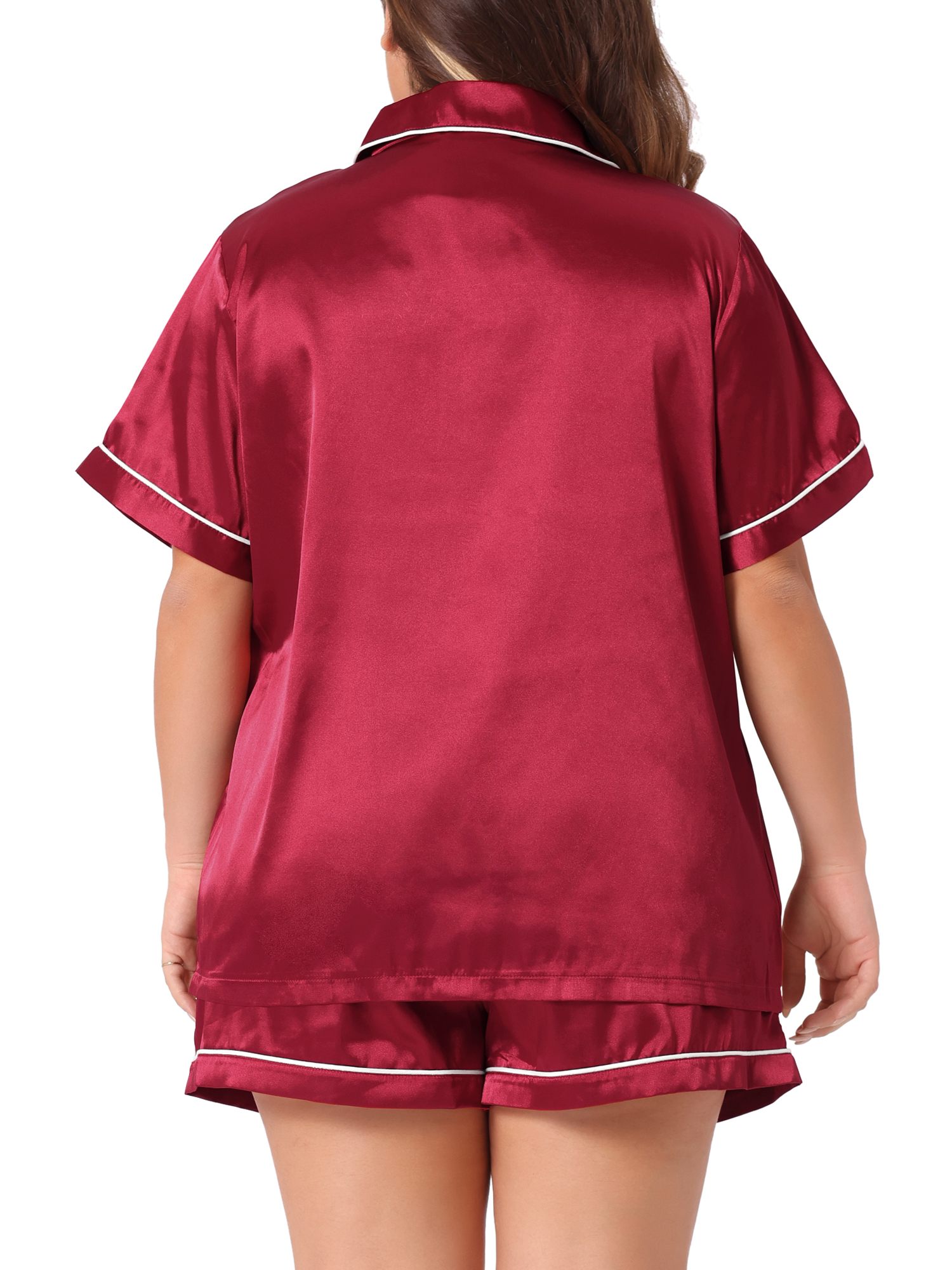 DARING DIVA Women's Plus Size 2-Piece Satin Button Down Pajamas Set 3X Burgundy