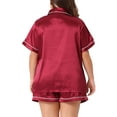 thumbnail image 4 of DARING DIVA Women's Plus Size 2-Piece Satin Button Down Pajamas Set 2X Burgundy, 4 of 6