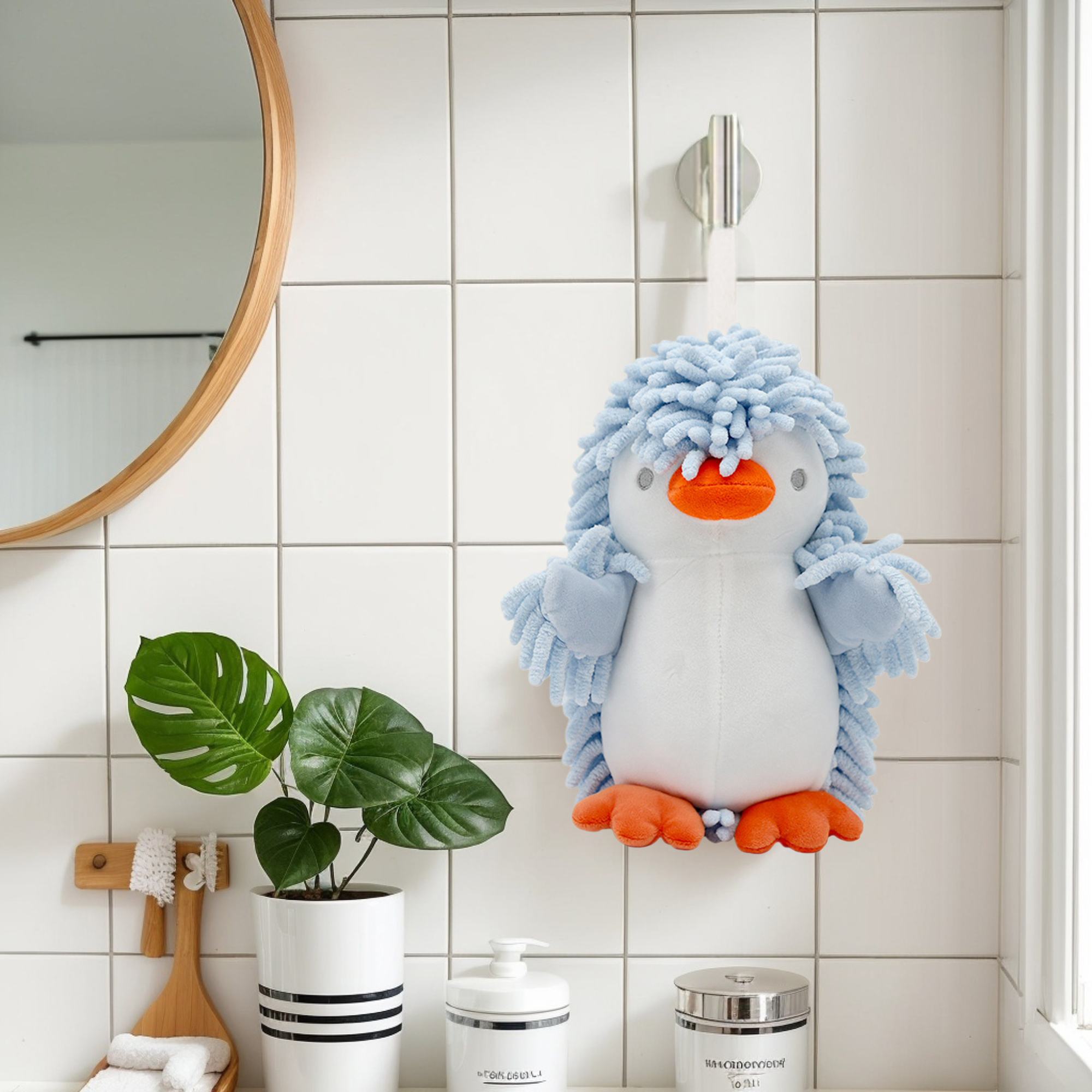 Unique Bargains 2 Pcs Cartoon Hand Towels 8" x 8" Blue/Brown
