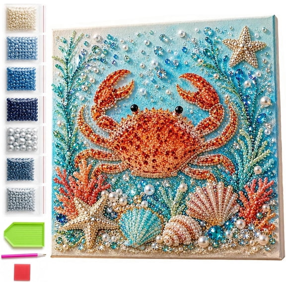 Ocean Theme Pearl Art DIY Kit, Ocean 3D Diamond Painting Craft for Adults, Sparkling Coastal Decor Wall Art with Pearls & Rhinestones, Beginner DIY Gift