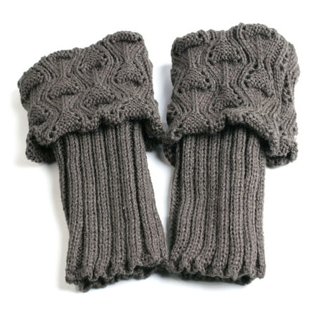 

Visland 1 Pair Winter Women Cuffed Crochet Boot Cuffs Socks Knit Toppers Elastic Leg Warmers Black