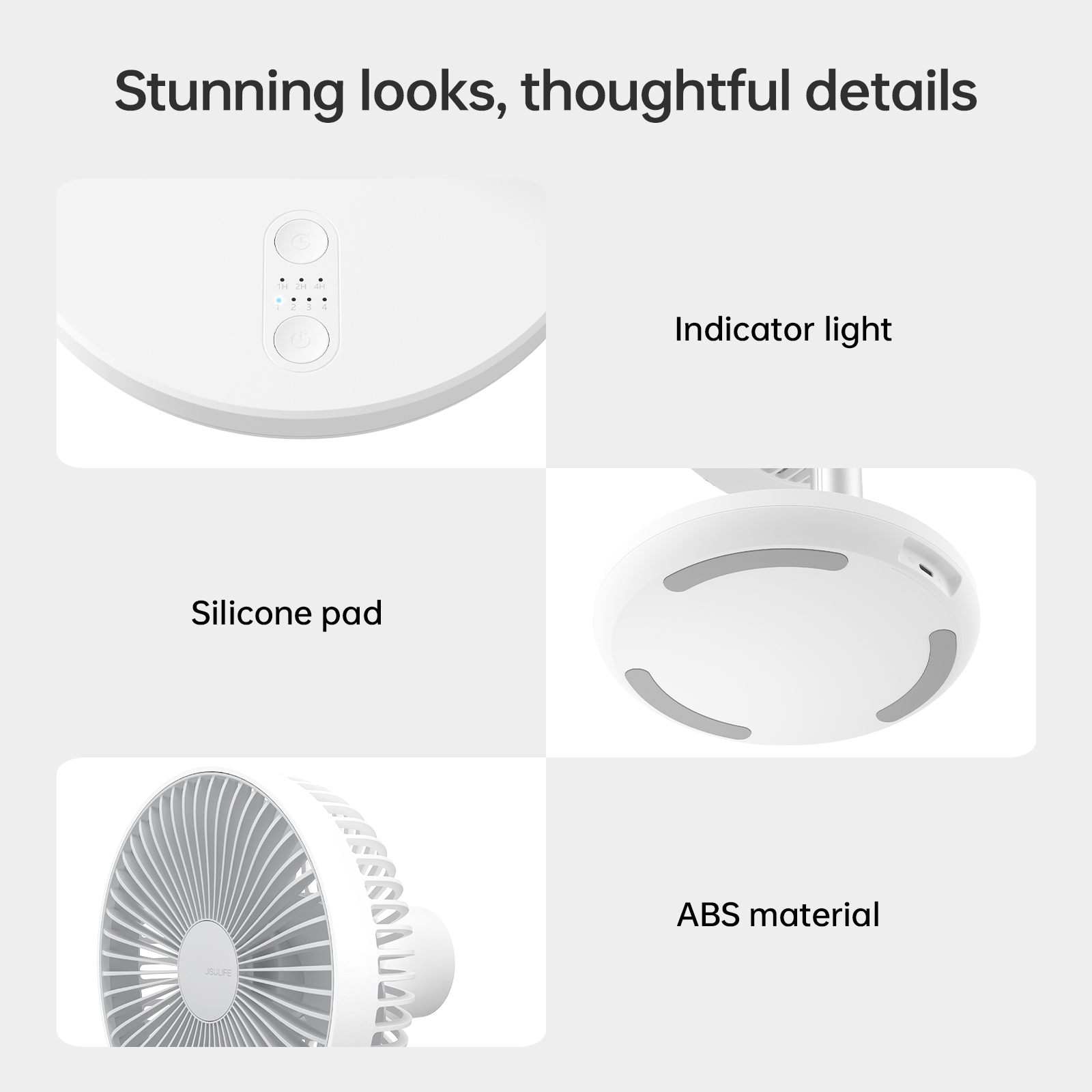 JISULIFE Oscillating Desk Fan, 8000mAh Rechargeable with 4-Speed, retractable Design, Quiet Portable Fan for Home/Office，gift for girls/mom-White