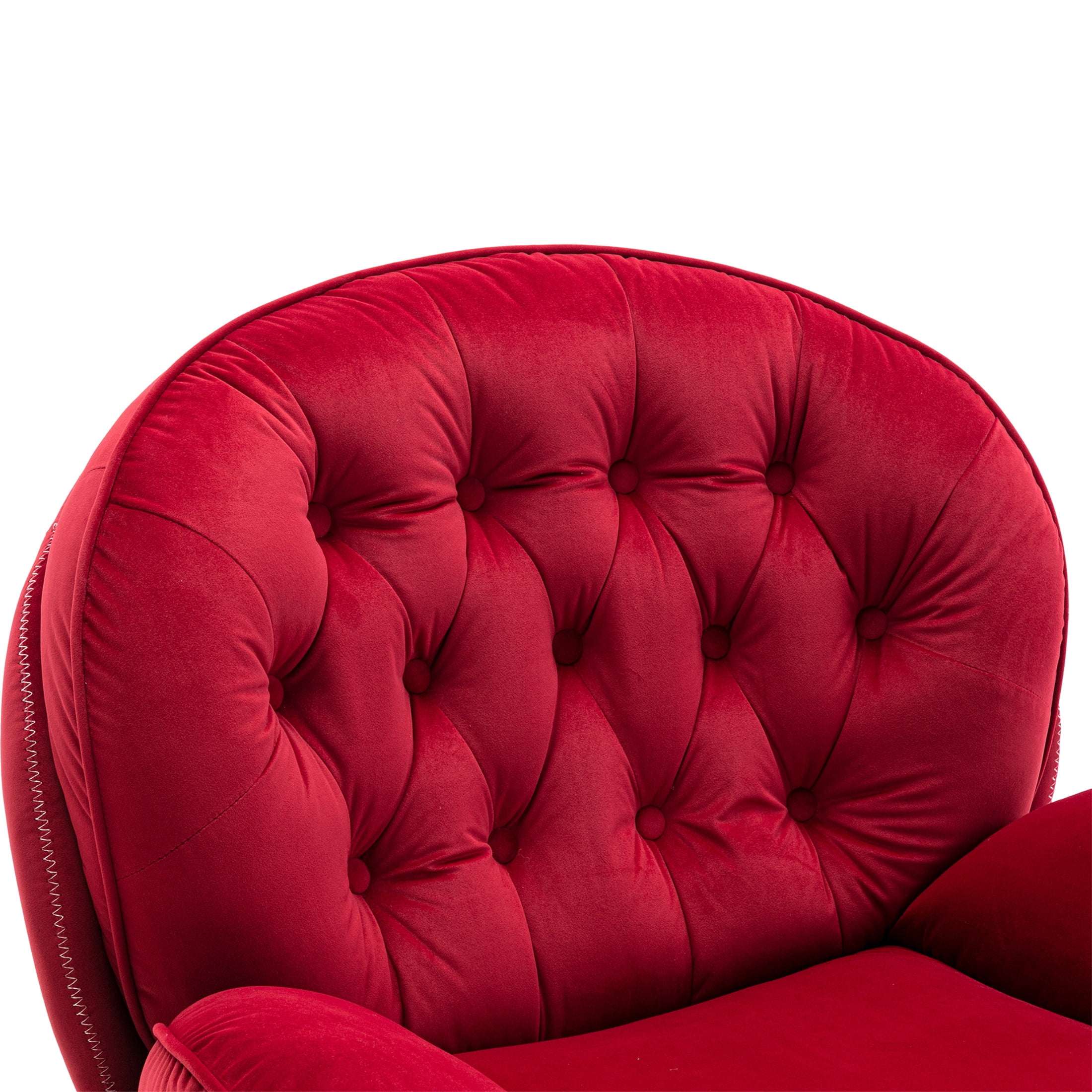 Aukfa Swivel Accent Chair with Ottoman- Tufted Back- Velvet Reading Chair for Living Room - Red