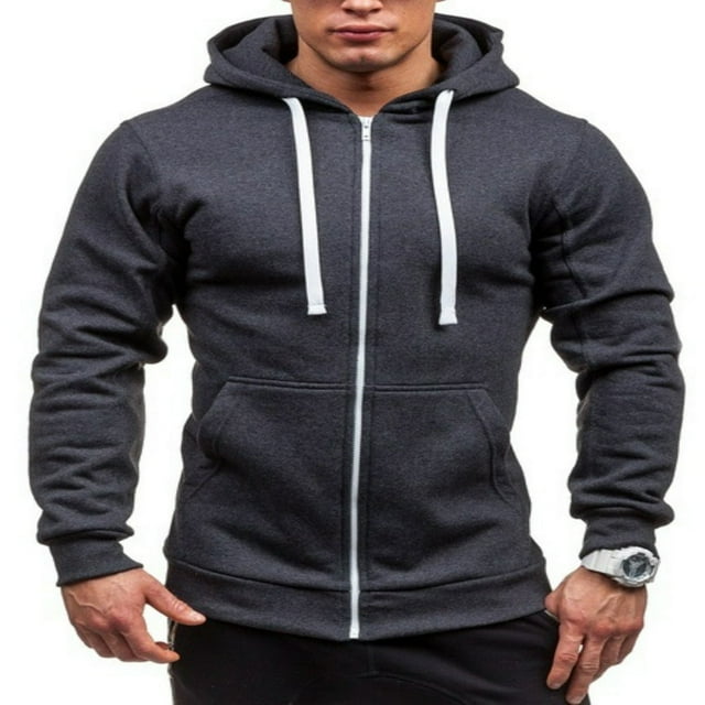 Men Fall Winter Hoodies Long Sleeve Tracksuit Zip Slim Hooded Coat Male Jacket Plus Size